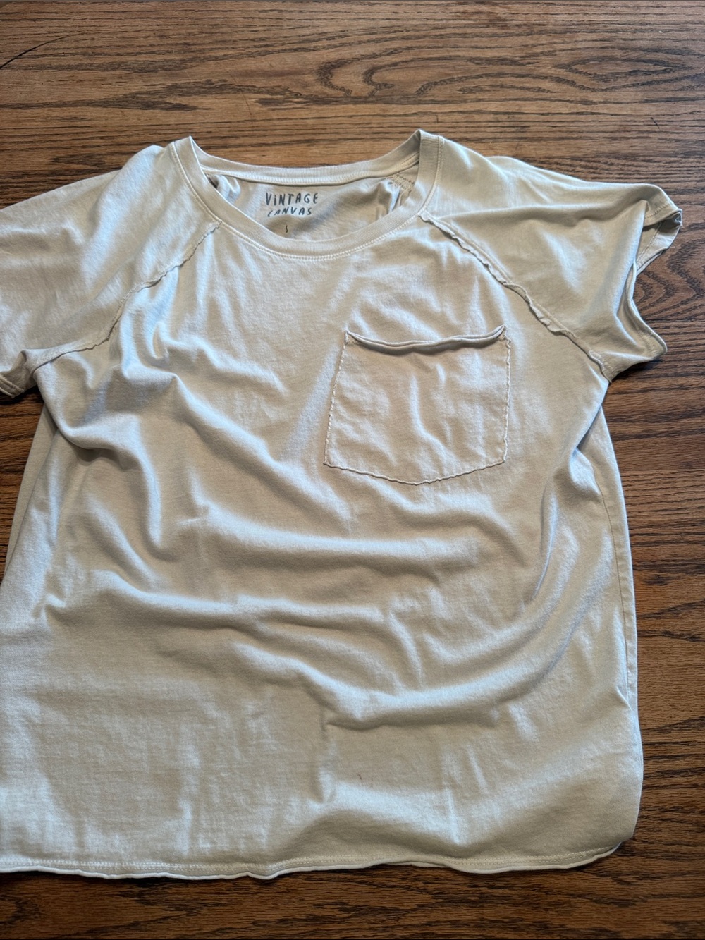 Vintage Canvas Short Sleeve Pocket Tee in Light Beige